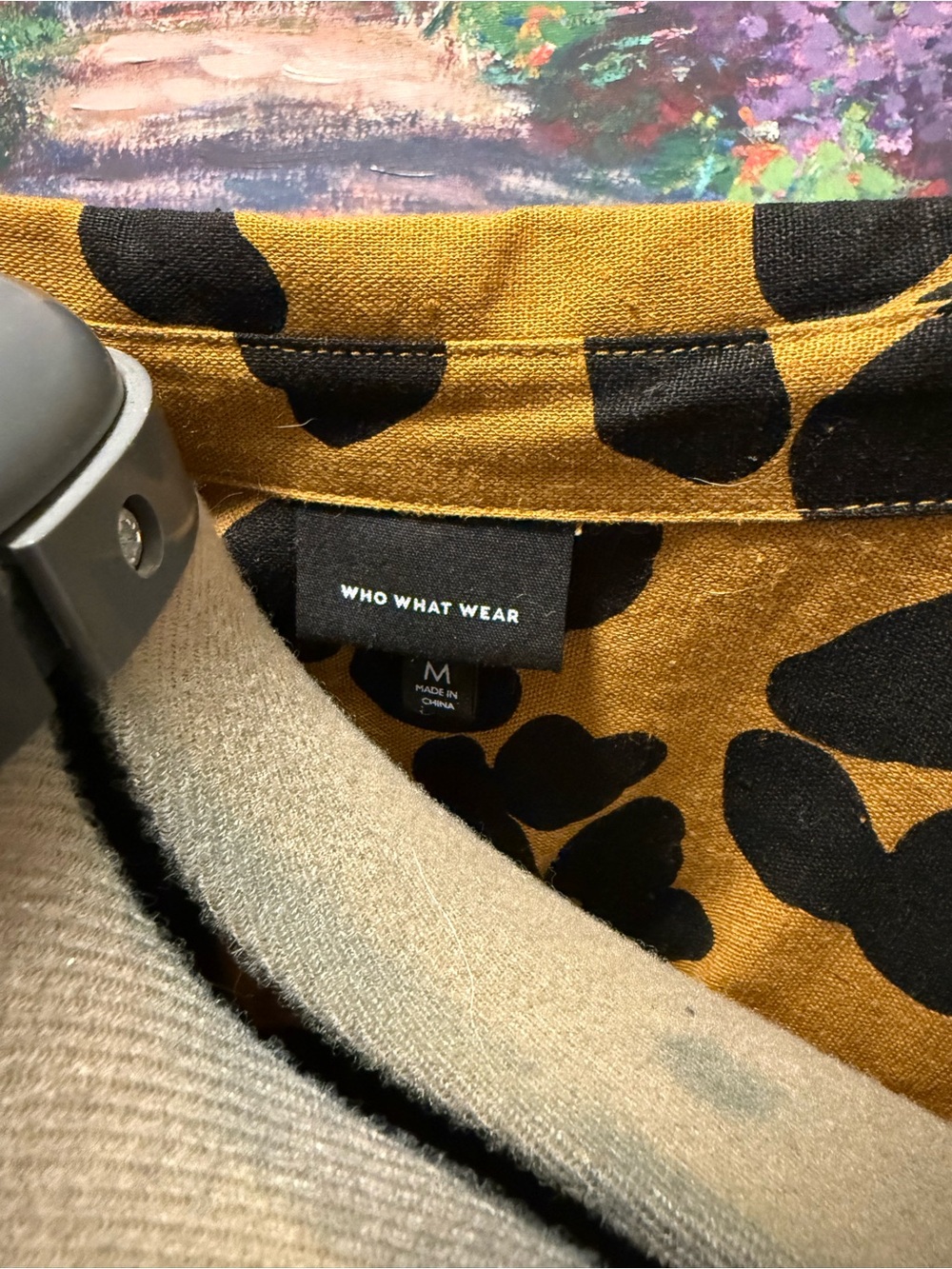 Who What Wear Mustard Yellow and Black Printed Midi Shirt Dress - Picture 4 of 4